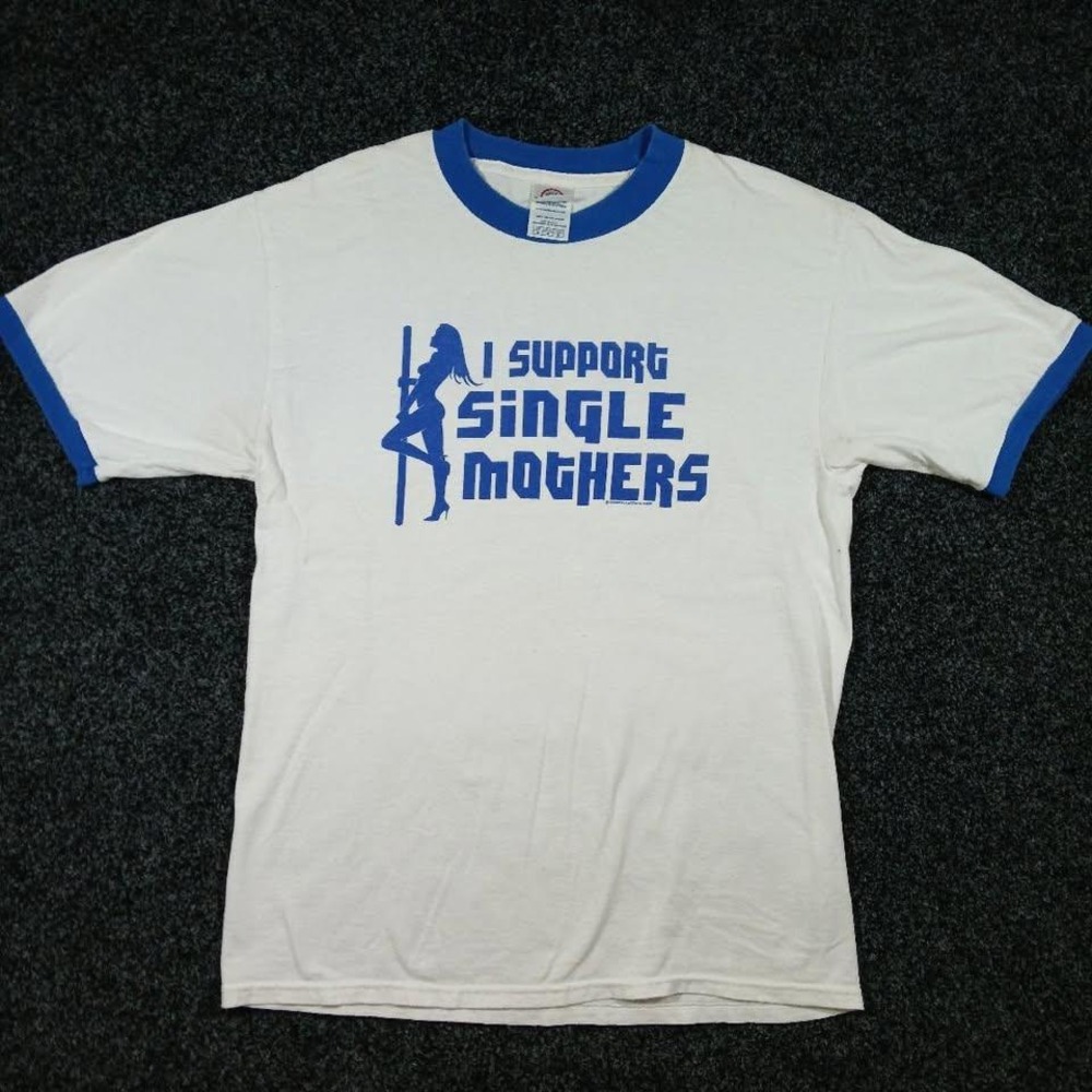 Vintage I Support Single Mothers Ringer T-Shirt Adult Humor Medium White